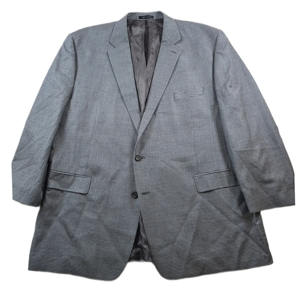 Lauren Ralph Lauren Sport Coat Mens 54L Blue Grey Silk Wool Houndstooth Blazer